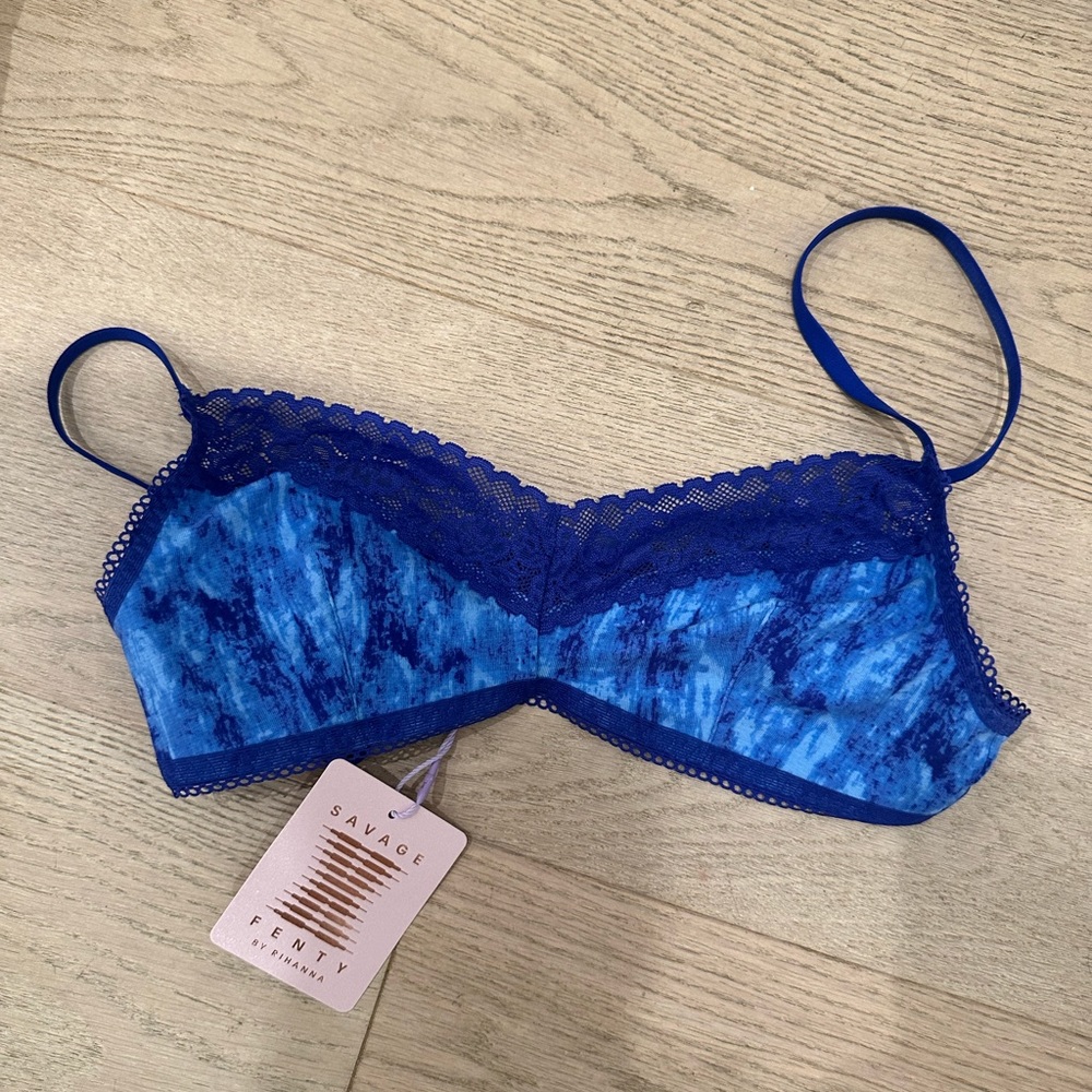 Savage x Fenty Royal Blue Cotton Bralette Lace Trim Small NWT